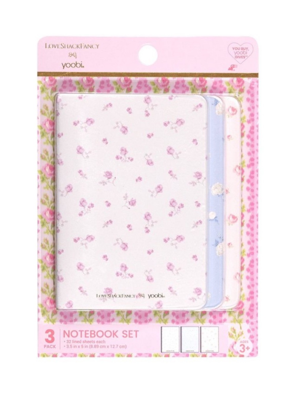 Loveshackfancy Yoobi Pastel Floral Mini Notebook Trio - White, Pink & Blue